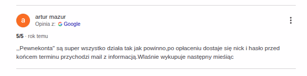 Pewne konta - opinie z wizytówki Google maps